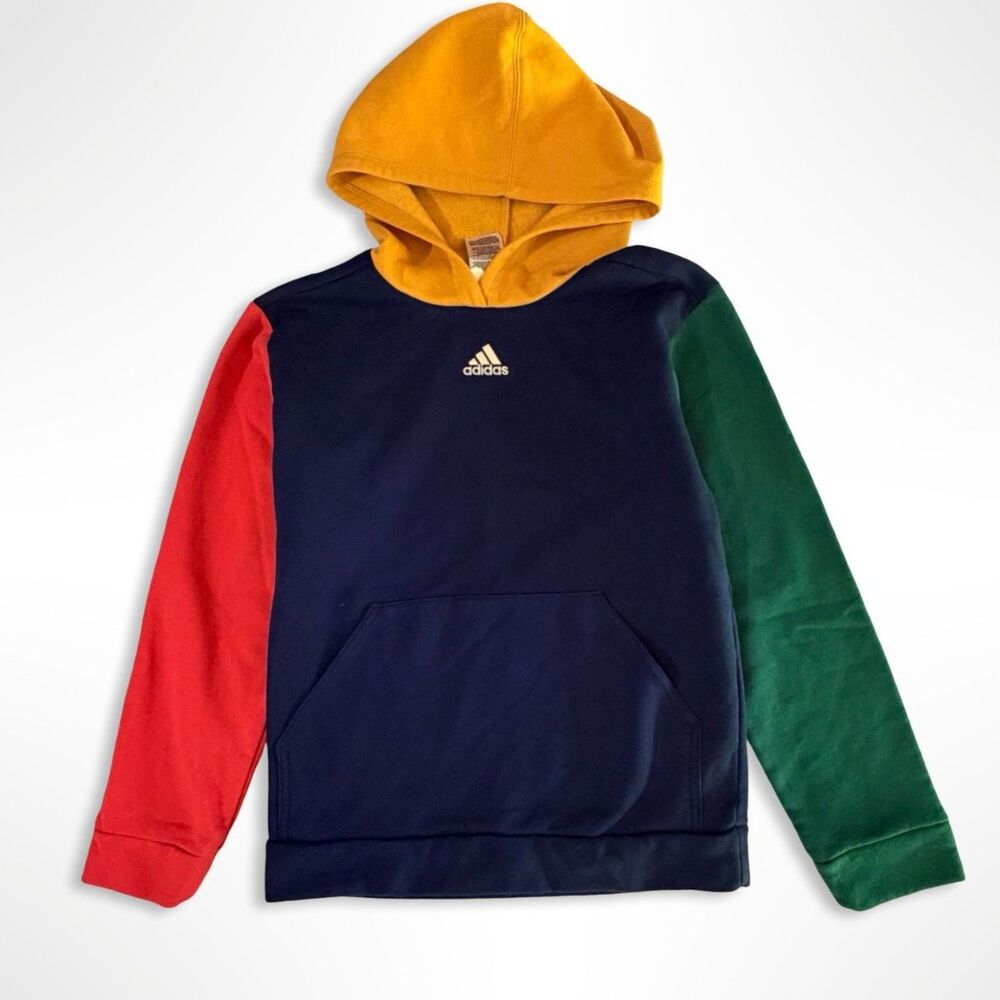Adidas, Color Blocked Navy Green Yellow Boys Hoodie, XL 14/16 90s Streetwear